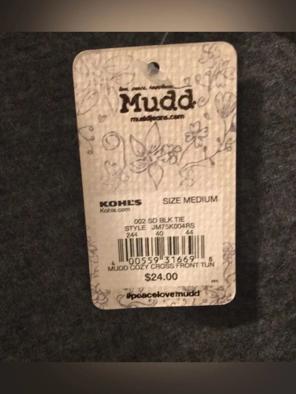 Mudd Charcoal Gray Crisscross V-Neck Long Sleeve Top